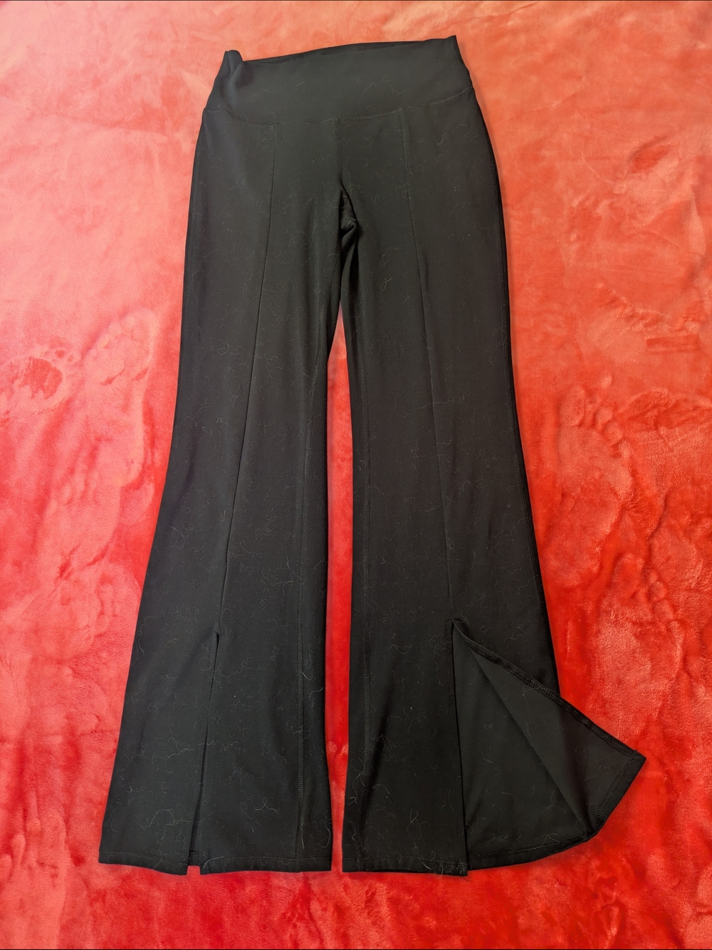 Yogalicious High-Waist Black Flare Pants with Front Slits - Picture 2 of 5